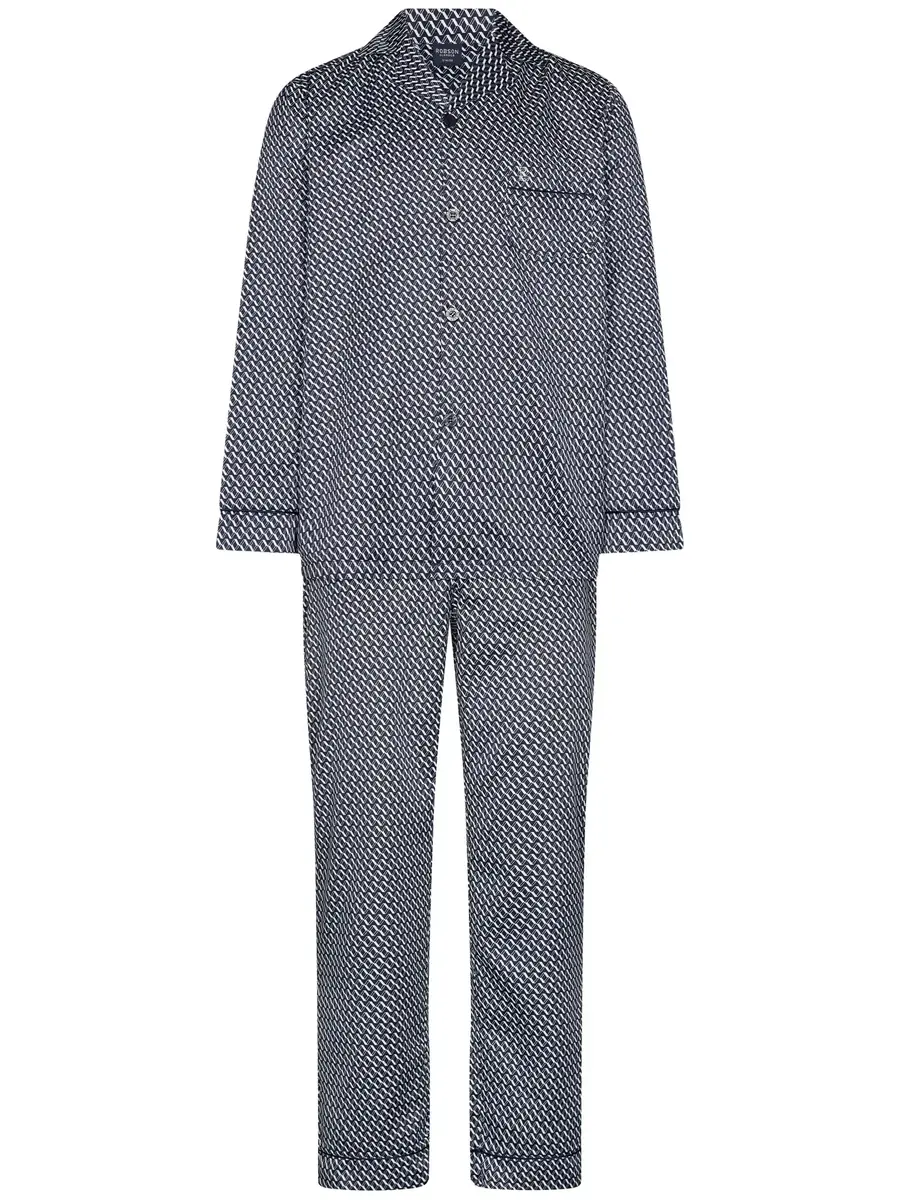 Robson satijnen Heren Pyjama met knoopsluiting  - Donkerblauw