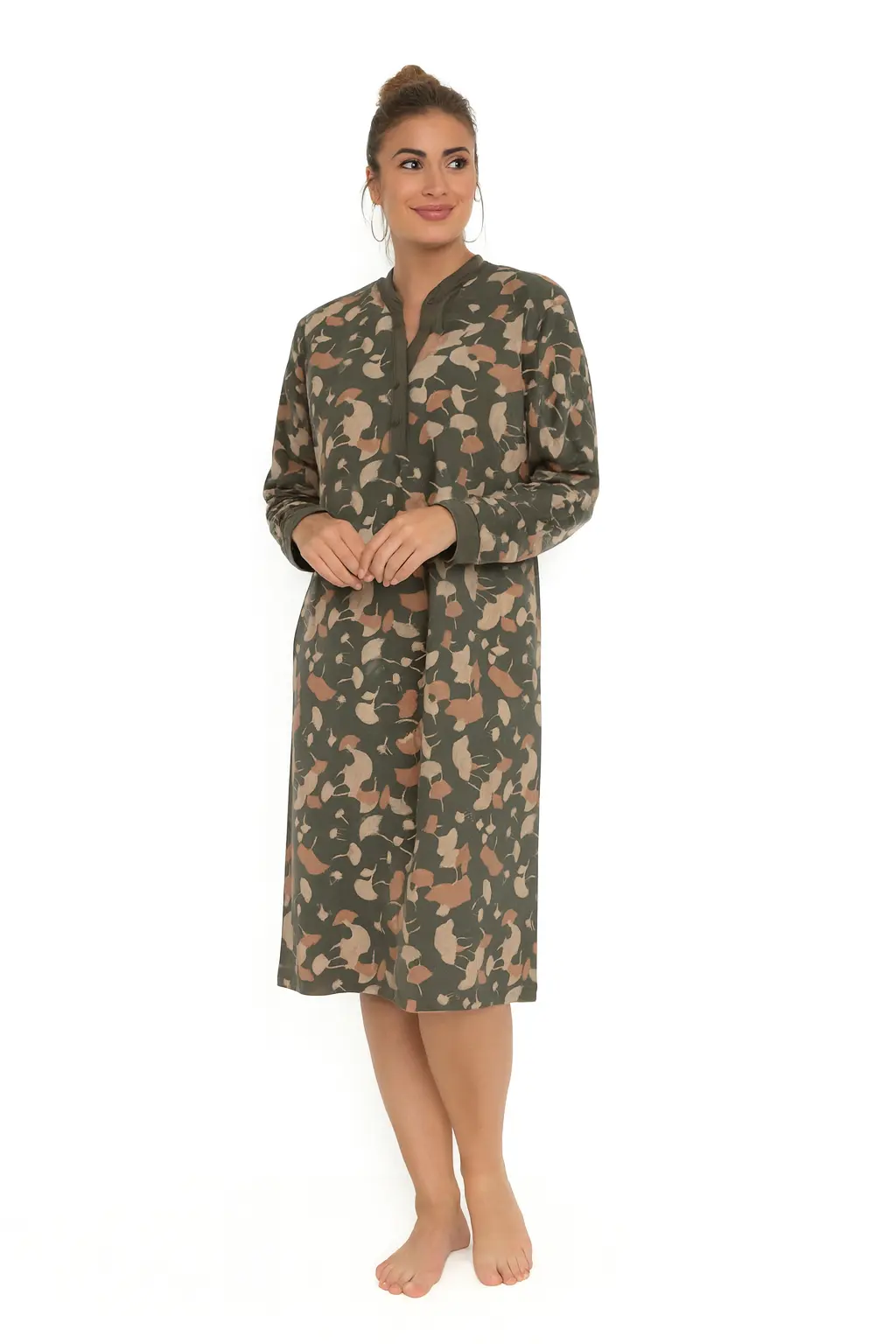 Lunatex dames nachthemd - Warme Dikke Tricot - Leaves