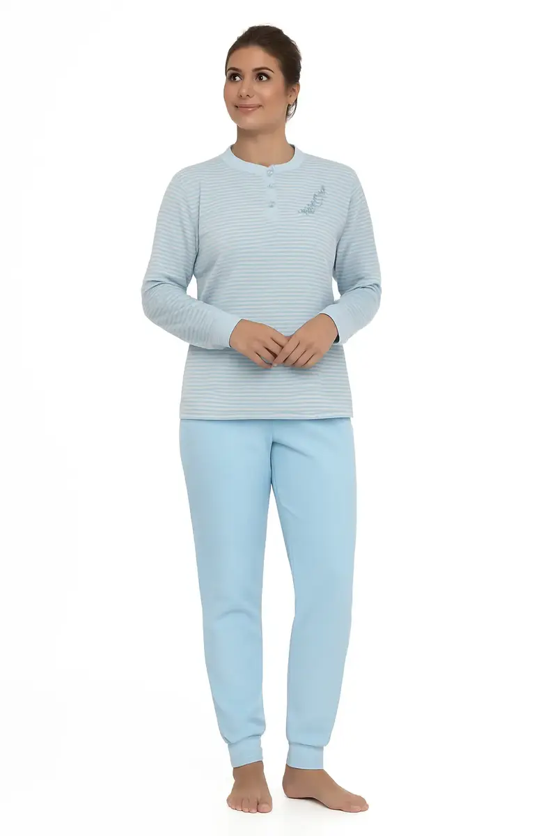 Lunatex badstof dames pyjama - Streep - Warme winter pyjama Lunatex badstof dames pyjama - Streep - Warme winter pyjama