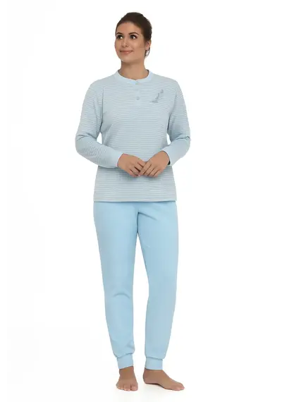 Lunatex badstof dames pyjama - Streep - Warme winter pyjama Lunatex badstof dames pyjama - Streep - Warme winter pyjama