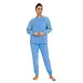 Lunatex badstof dames pyjama - Classic Winter - Warme pyjama - Blauw