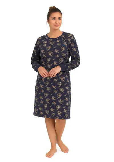 Medaillon dames nachthemd lange mouw - Dark Blue Medaillon dames nachthemd lange mouw - Dark Blue