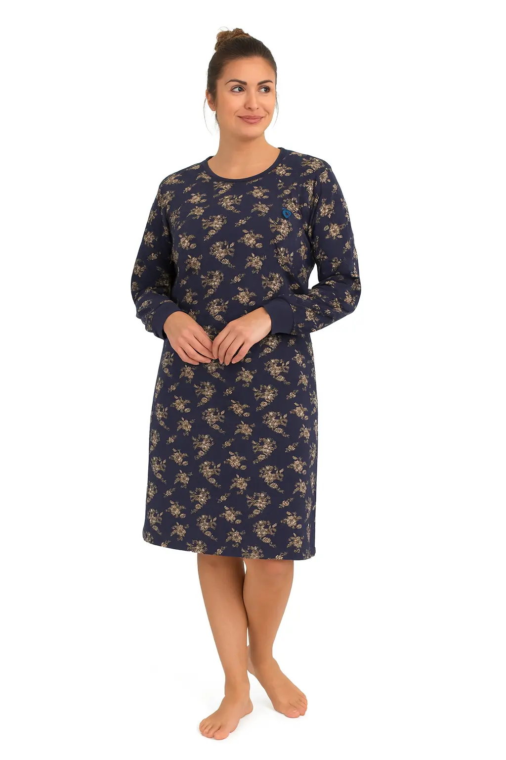 Medaillon dames nachthemd lange mouw - Dark Blue
