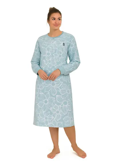 Tenderness dames nachthemd lange mouw - Aqua blue Tenderness dames nachthemd lange mouw - Aqua blue