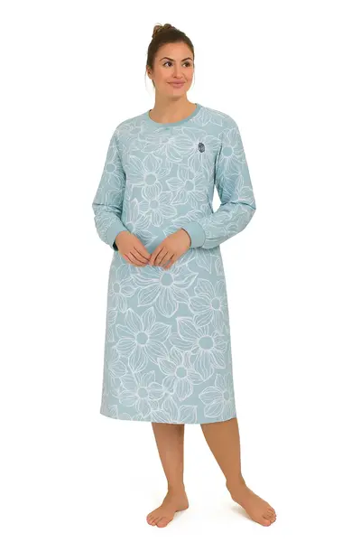 Tenderness dames nachthemd lange mouw - Aqua blue