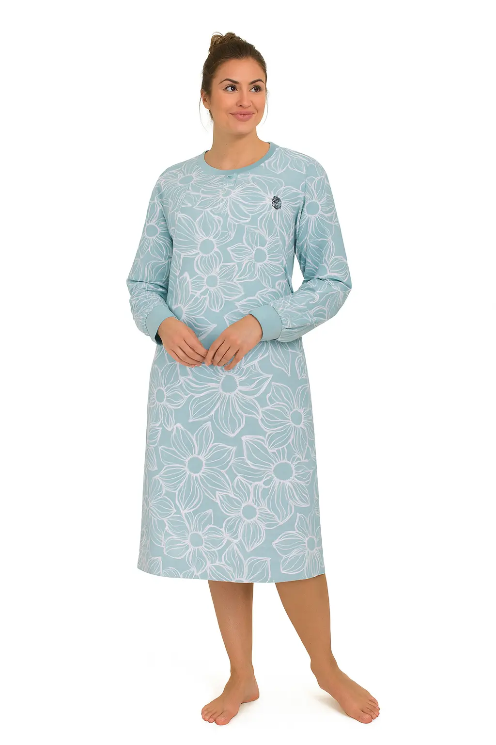 Tenderness dames nachthemd lange mouw - Aqua blue