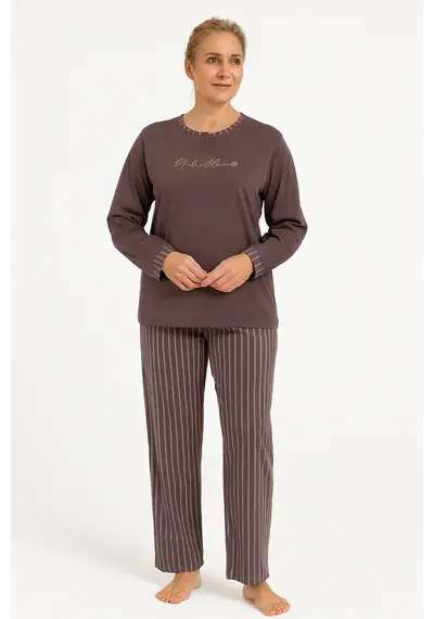 Medaillion katoenen dames pyjama lange mouw - Ton sur ton Medaillion katoenen dames pyjama lange mouw - Ton sur ton