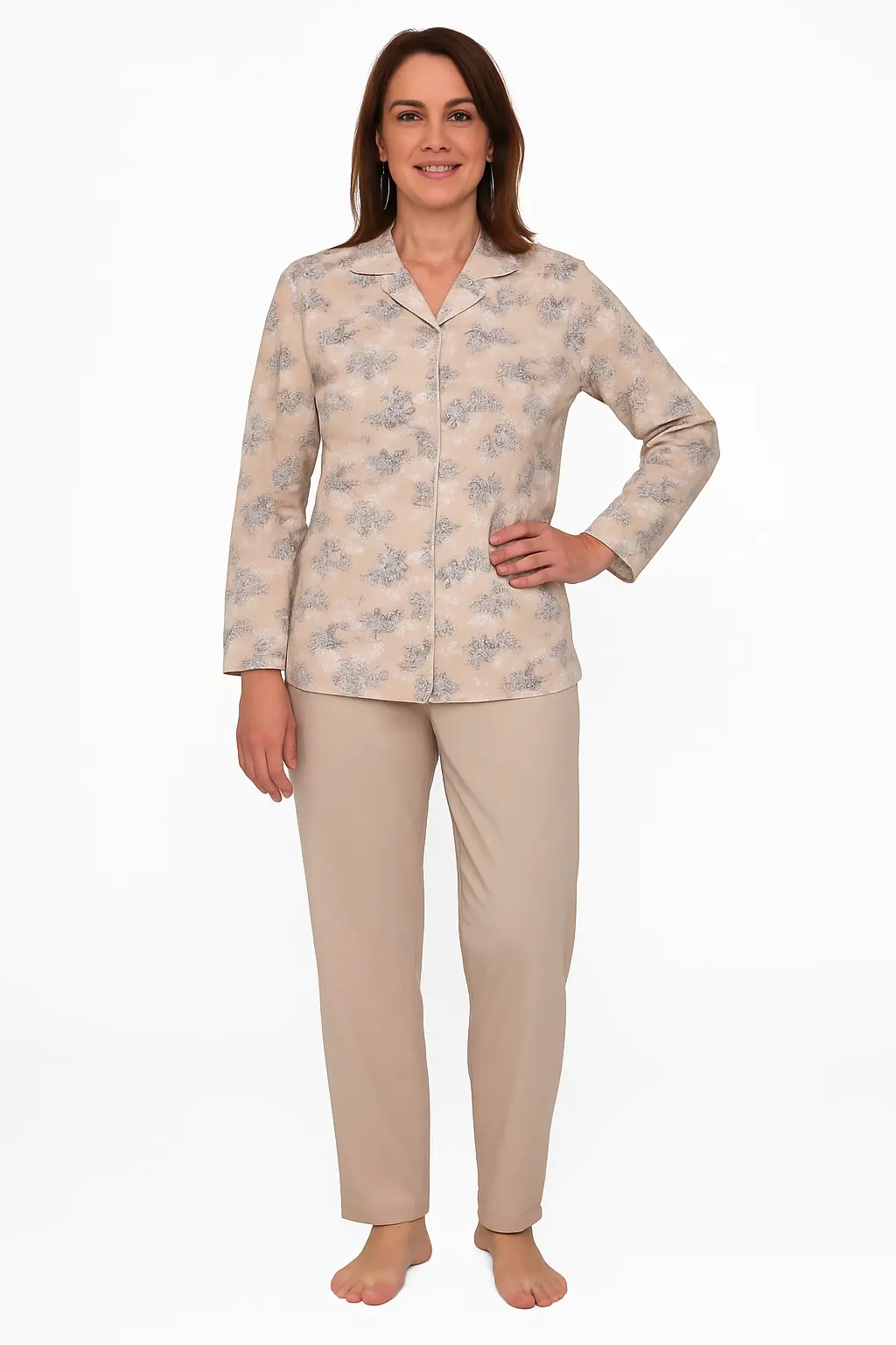 Tenderness dames pyjama - Doorknoop knoopsluiting - Beige