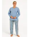 Medaillion katoenen dames pyjama lange mouw - Blue