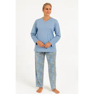 Medaillion katoenen dames pyjama lange mouw - Blue Medaillion katoenen dames pyjama lange mouw - Blue