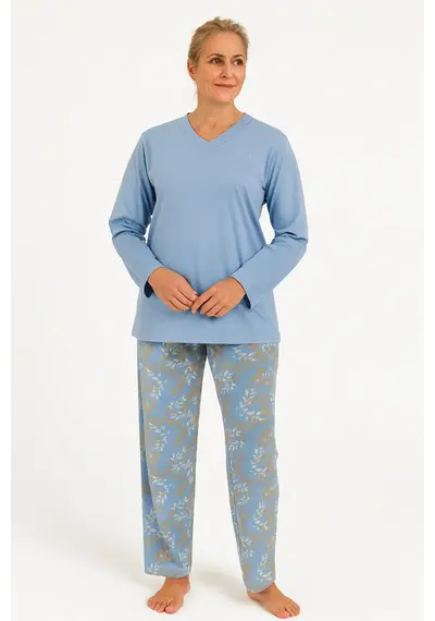 Medaillion katoenen dames pyjama lange mouw - Blue Medaillion katoenen dames pyjama lange mouw - Blue