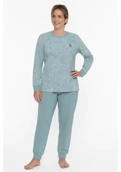 Tenderness dames pyjama Tricot lange mouw - Aqua blue Tenderness dames pyjama Tricot lange mouw - Aqua blue