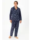 Medaillion dames velours pyjama doorknoop - Winter Flower - Warme zachte pyjama