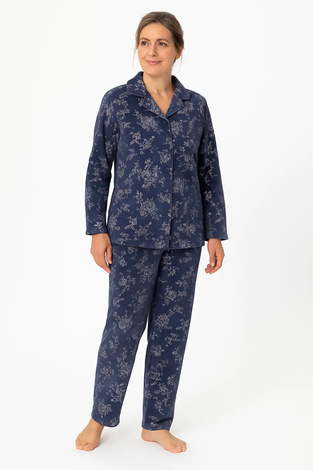 Medaillion dames velours pyjama doorknoop - Winter Flower