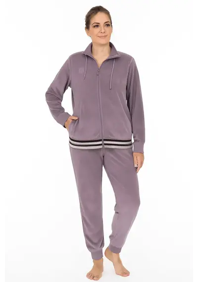 Irresistible dames huispak velours - Lila stripe Irresistible dames huispak velours - Lila stripe
