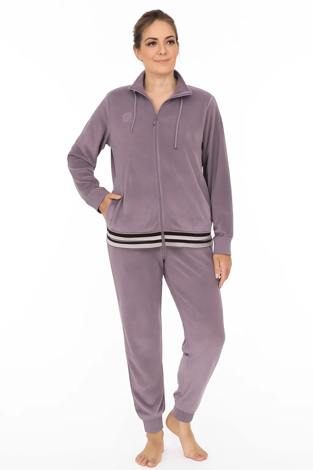 Irresistible dames huispak velours - Lila stripe