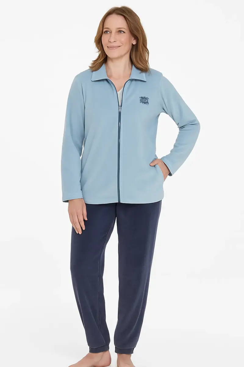 Medaillion dames huispak Velours - Chique Blue - Warm winter 2-delig huispak - lounge pak dames - Copy