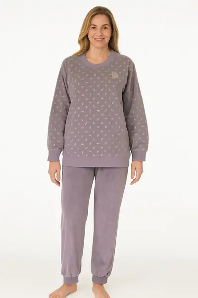 Tenderness dames pyjama Velours - Lila Flower - Warme winter pyjama - Teddy