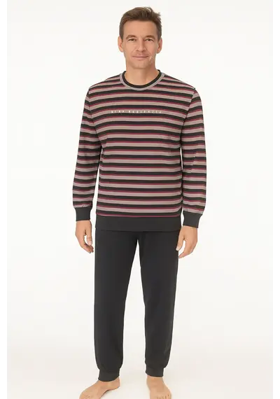 M.E.Q. Heren pyjama lange mouwen katoen - Grey stripe M.E.Q. Heren pyjama lange mouwen katoen - Grey stripe