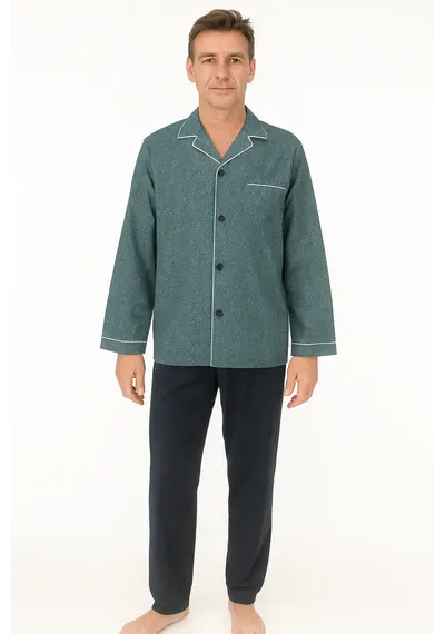 Paul Hopkins heren pyjama doorknoop - Knoopsluiting - Petrol Paul Hopkins heren pyjama doorknoop - Knoopsluiting - Petrol