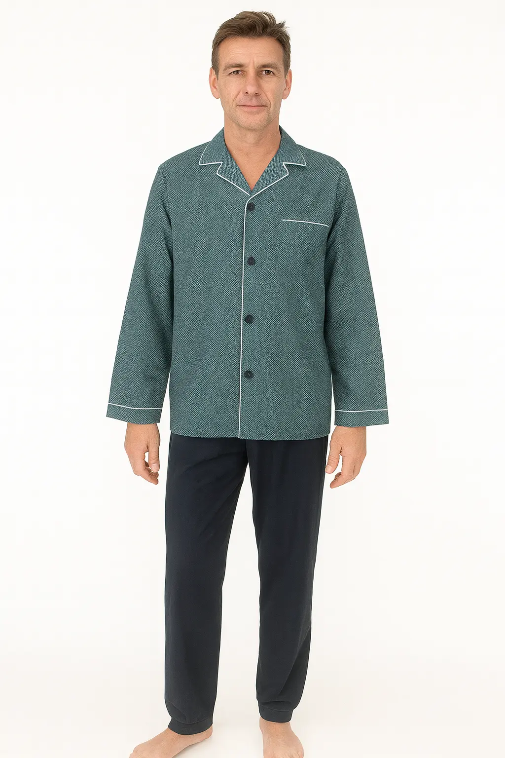 Paul Hopkins heren pyjama doorknoop - Knoopsluiting - Petrol