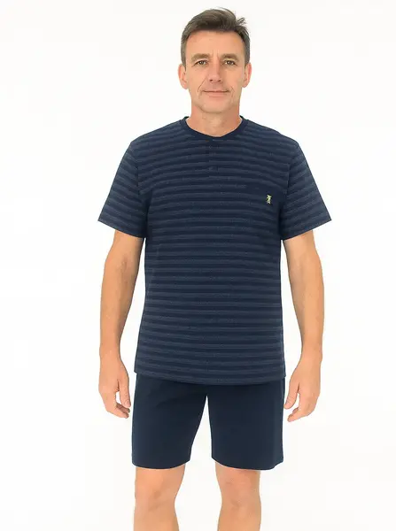Paul Hopkins Heren shortama Knoopsluiting - Katoen - Donkerblauw