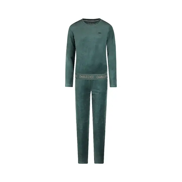Charlie Choe dames pyjama Velours - Teal Green - Warme winter pyjama dames Charlie Choe dames pyjama Velours - Teal Green - Warme winter pyjama dames