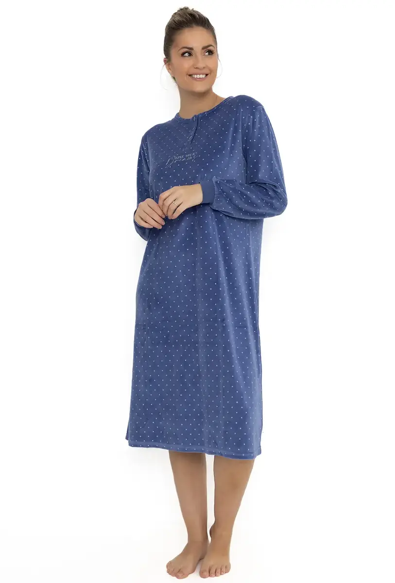 Cocodream velours nachthemd dames - Dots - Warm winter nachtjaon