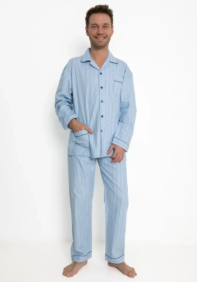 Outfitter katoenen heren pyjama - Doorknoop - Knoopsluiting