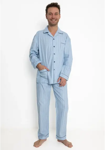 Outfitter katoenen heren pyjama - Doorknoop - Knoopsluiting Outfitter katoenen heren pyjama - Doorknoop - Knoopsluiting