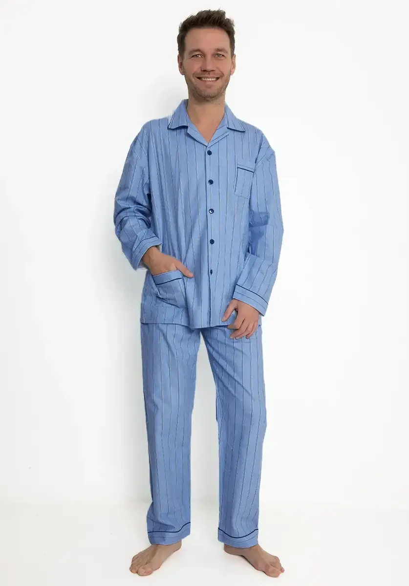 Outfitter katoenen heren pyjama - Doorknoop - Knoopsluiting