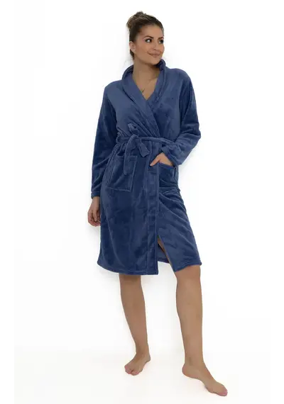 Cocodream dames badjas fleece - Darkblue