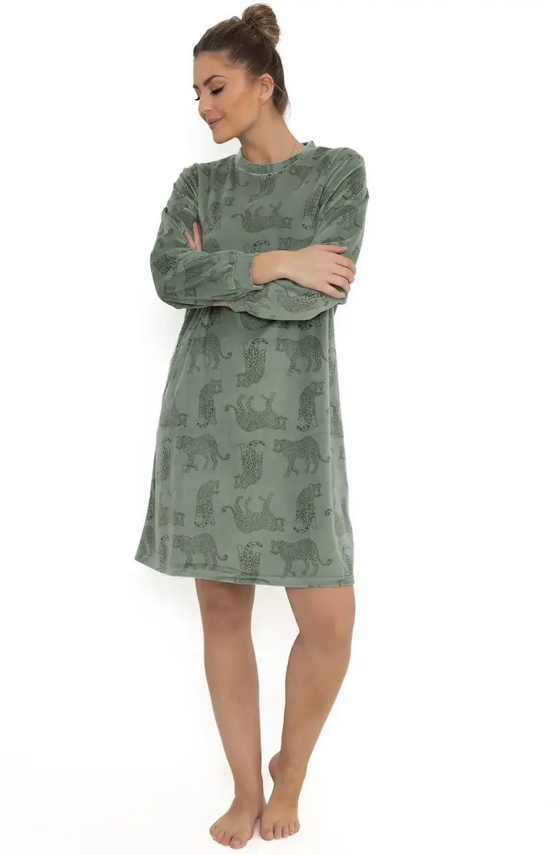 Cocodream velours nachthemd dames - Tiger - Warm winter nachtjapon Cocodream velours nachthemd dames - Tiger - Warm winter nachtjapon