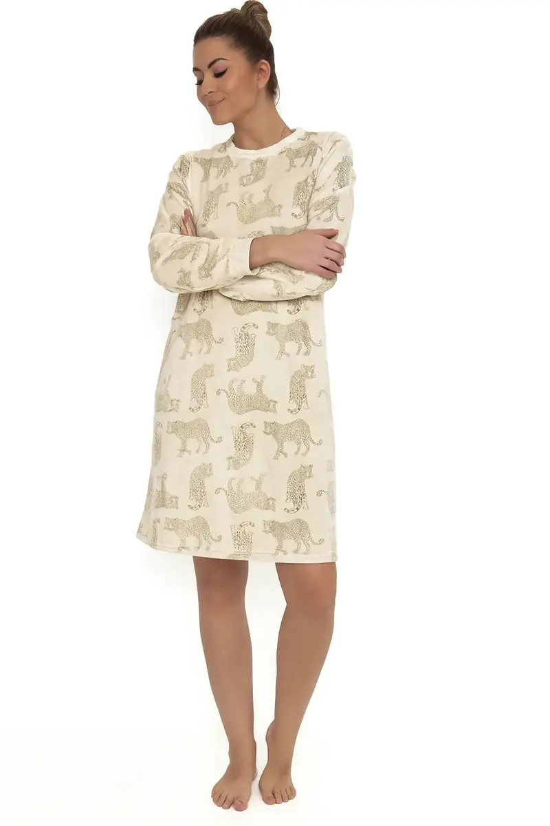 Cocodream velours nachthemd dames - Tiger - Warm winter nachtjapon