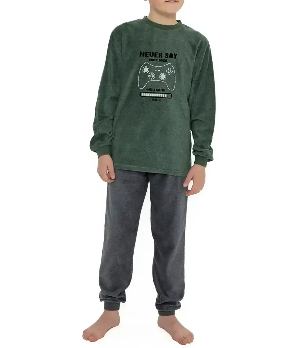 Outfitter fleece pyjama jongens "Game Over" - Warme winter kinder pyjama Outfitter fleece pyjama jongens "Game Over" - Warme winter kinder pyjama