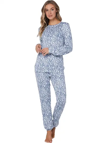 Pastunette Fleece dames pyjama lange mouwen - Blue mirage