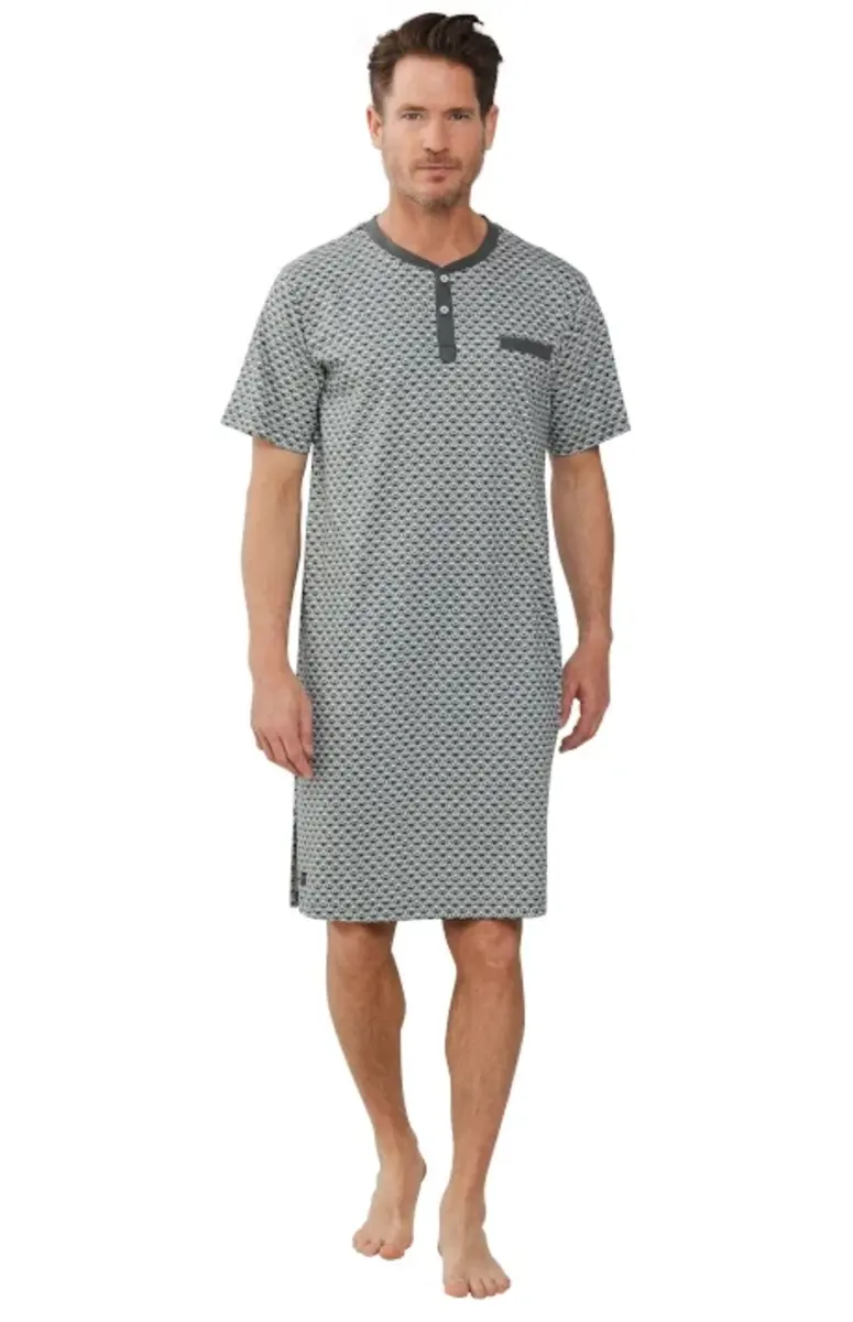 Pastunette Katoenen Heren Nachthemd korte mouw - Groen met print