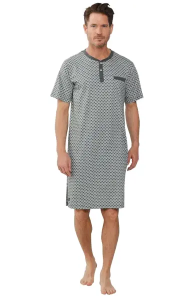 Pastunette Katoenen Heren Nachthemd korte mouw - Groen met print