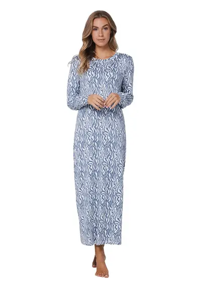 Pastunette extra lang fleece dames nachthemd - Blue Mirage - Blauw Pastunette extra lang fleece dames nachthemd - Blue Mirage - Blauw