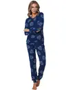 Rebelle Fleece dames pyjama lange mouwen - Aspen Ski - Donkerblauw