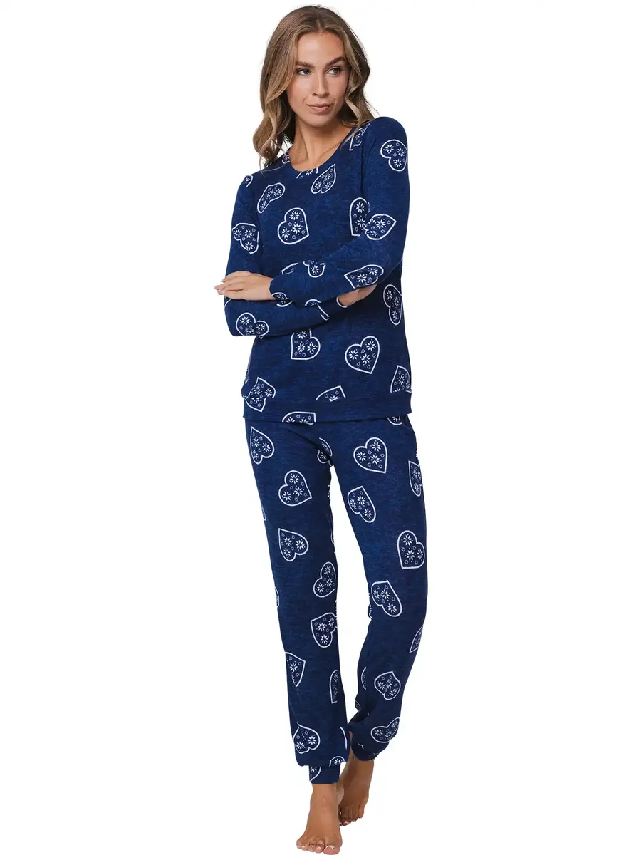 Rebelle Fleece dames pyjama lange mouwen - Aspen Ski - Donkerblauw
