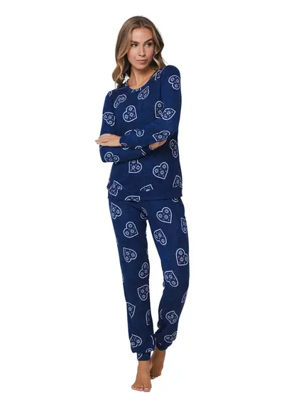 Rebelle dames pyjama lange mouwen - Fleece - Aspen Ski - Donkerblauw Rebelle dames pyjama lange mouwen - Fleece - Aspen Ski - Donkerblauw