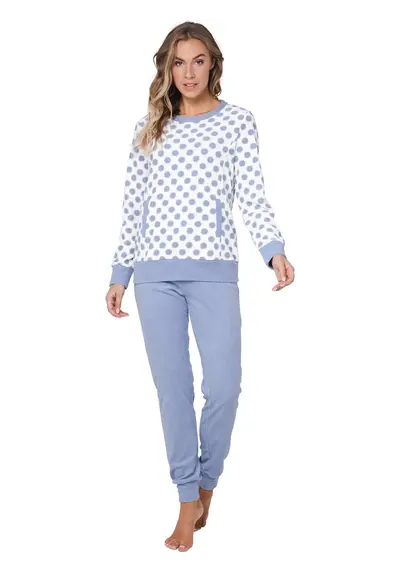 Pastunette Badstof dames pyjama lange mouwen -Blue Fog Pastunette Badstof dames pyjama lange mouwen -Blue Fog