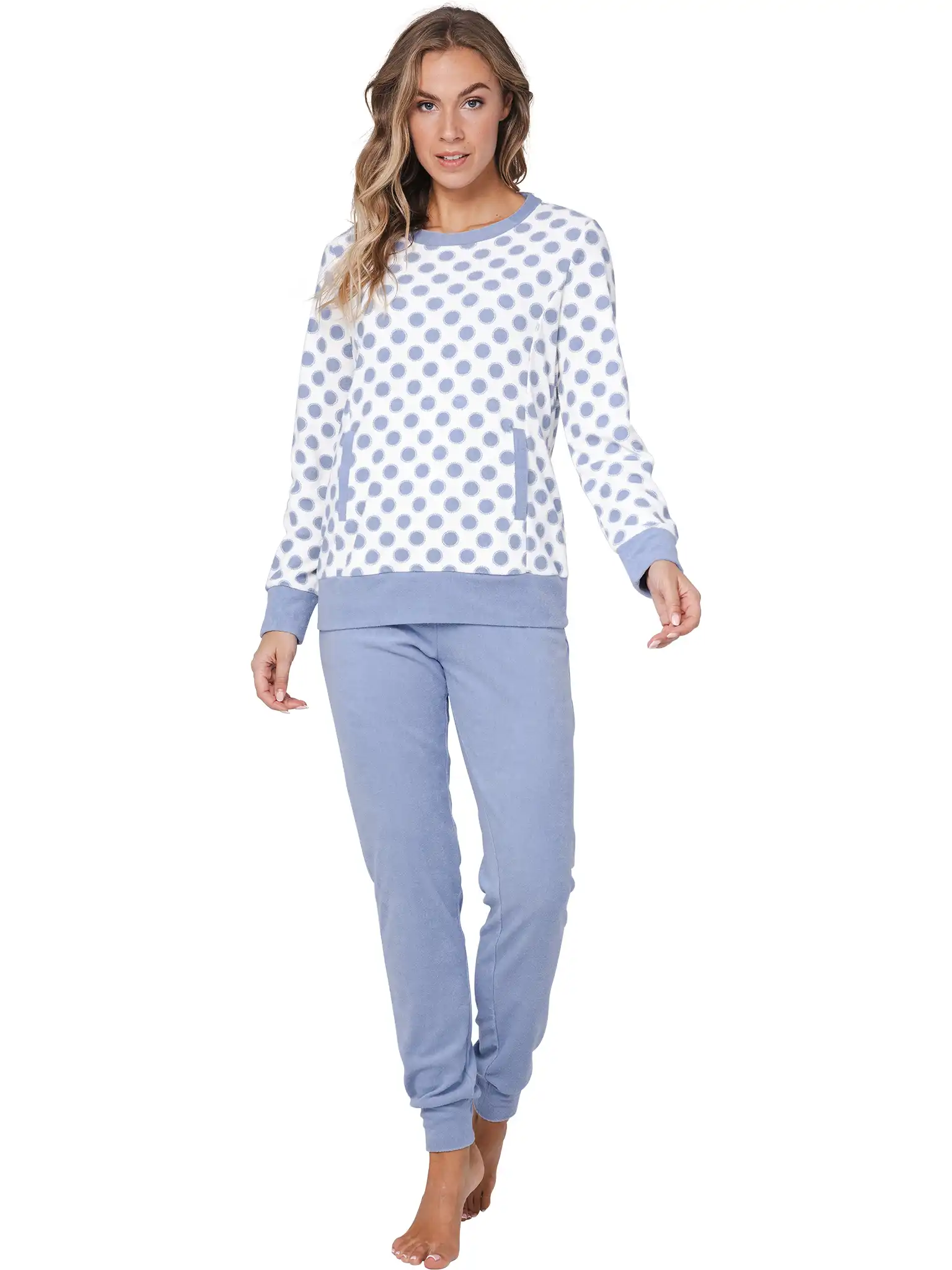 Pastunette Badstof dames pyjama lange mouwen -Blue Fog Pastunette Badstof dames pyjama lange mouwen -Blue Fog