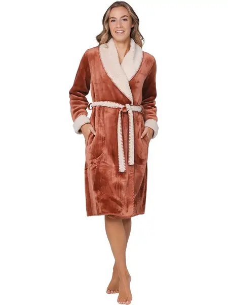 Pastunette dames Badjas Fleece - Morning Gown - Warme winter ochtendjas donkerblauw