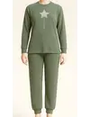 Lunatex badstof dames pyjama - Stars - Warme winter pyjama met boordjes