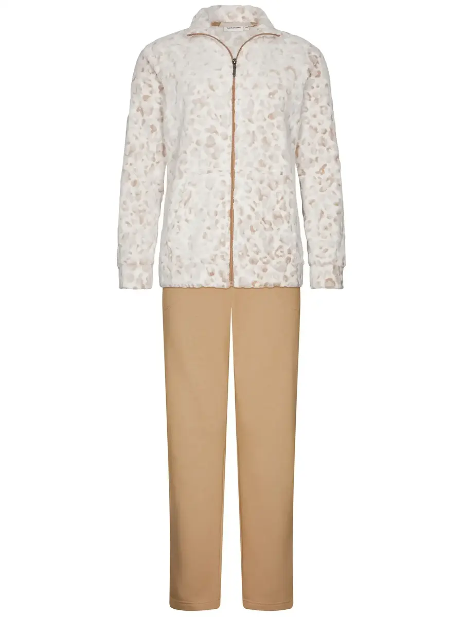 Pastunette Teddy Huispak Dames Fleece -Animal - Beige pyjama pak met rits - Warm  - Copy