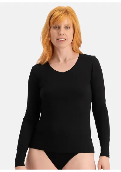 Bamboo Basics 2-pak dames shirts lange mouw V-hals - Liv Bamboo Basics 2-pak dames shirts lange mouw V-hals - Liv
