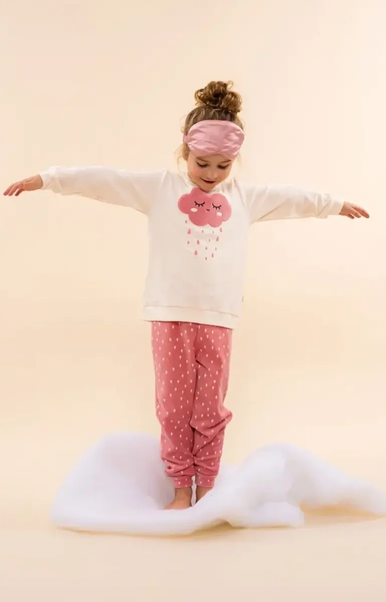 Charlie Choe velours meisjes pyjama - Warme winter kinder pyjama -off white