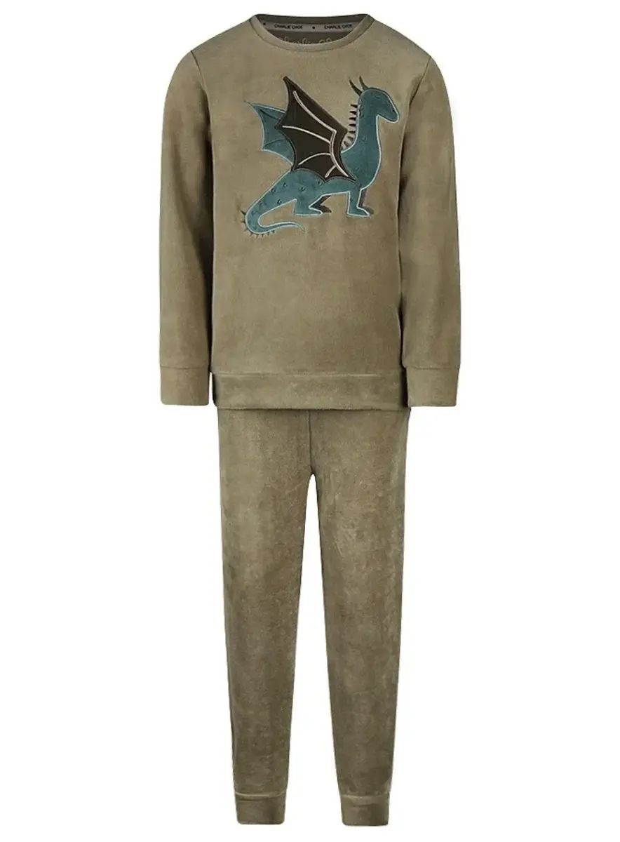Charlie Choe velours jongens pyjama - Draak - Warme winter kinder pyjama